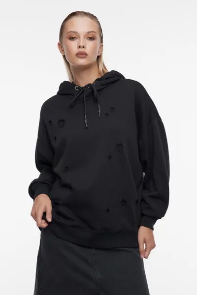 Худи oversize рваная с подкладкой и капюшоном