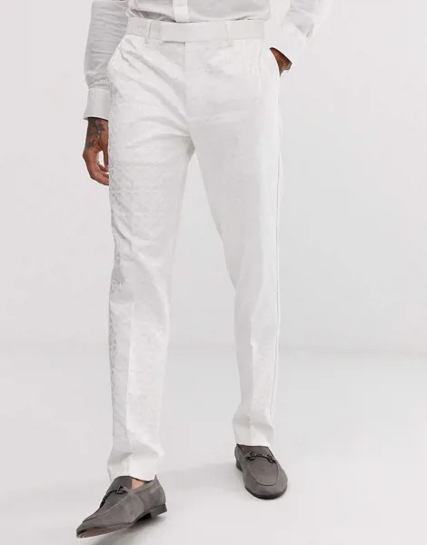 Белые облегающие брюки под смокинг ASOS DESIGN wedding-Кремовый