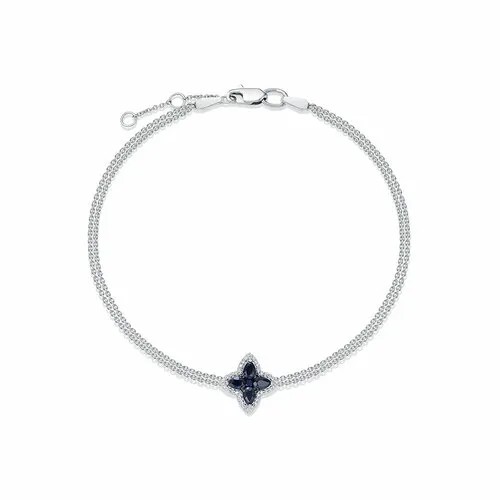 Браслет-цепочка Vesna jewelry, белое золото, 585 проба, родирование, сапфир, длина 18.5 см.
