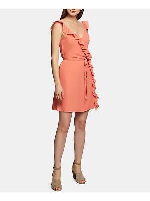 1. STATE Женское коралловое вечернее платье без рукавов с v-образным вырезом выше колена с запахом 0
