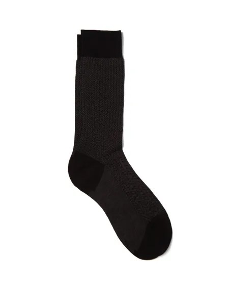 Носки fabian с узором «елочка» из смесового хлопка Pantherella, черный