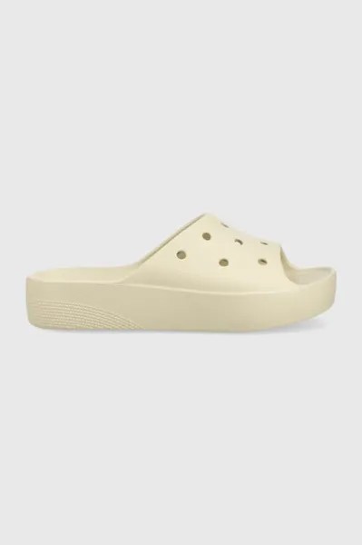Классические шлепанцы на платформе Crocs, бежевый