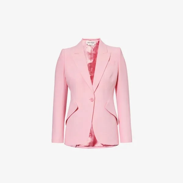 Однобортный тканый пиджак с объемными плечами Alexander Mcqueen, розовый