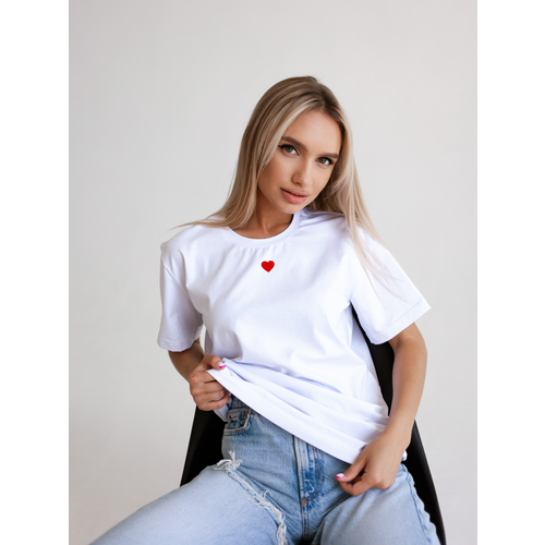 Футболка хлопок, размер XS, красный, экрю