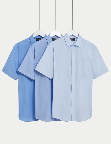 3 шт. рубашки стандартного кроя с короткими рукавами Marks & Spencer, синий