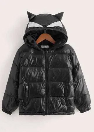 Для мальчиков Утепленная куртка контрастный с ушками 3D с капюшоном