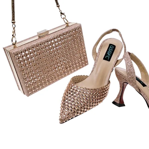 Doershow Итальянская обувь с подходящими сумками, итальянские африканские женские вечерние туфли и сумки, наборы женской обуви персикового цве...