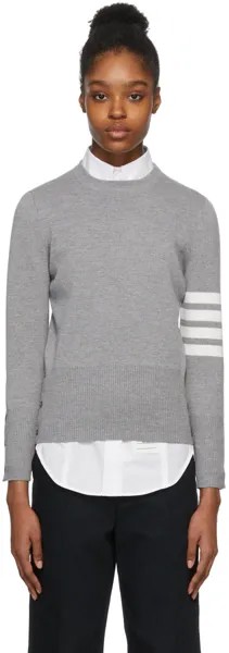 Серый классический пуловер Milano с круглым вырезом Thom Browne