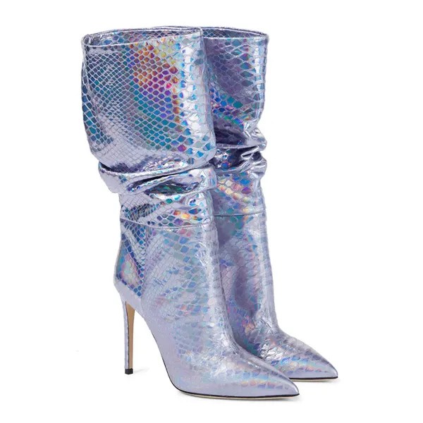 Женские Плиссированные сапоги до колена UVRCOS, разноцветные кожаные сапоги с острым носком на тонком каблуке, кожаная обувь на осень