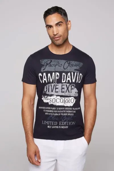 Рубашка CAMP DAVID с круглым вырезом, хлопок, синий
