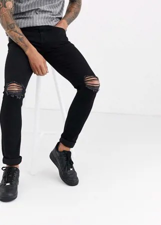 Черные джинсы скинни с рваными коленями Another Infleunce NOA-Черный