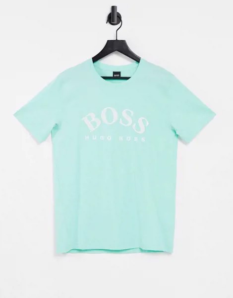 Футболка цвета хаки с крупным логотипом BOSS Athleisure Tee 5-Зеленый