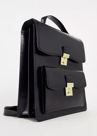 Черный кожаный рюкзак премиум-класса с карманом ASOS DESIGN-Черный цвет