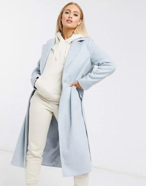 Голубое пальто с запахом и добавлением шерсти Helene Berman-Голубой