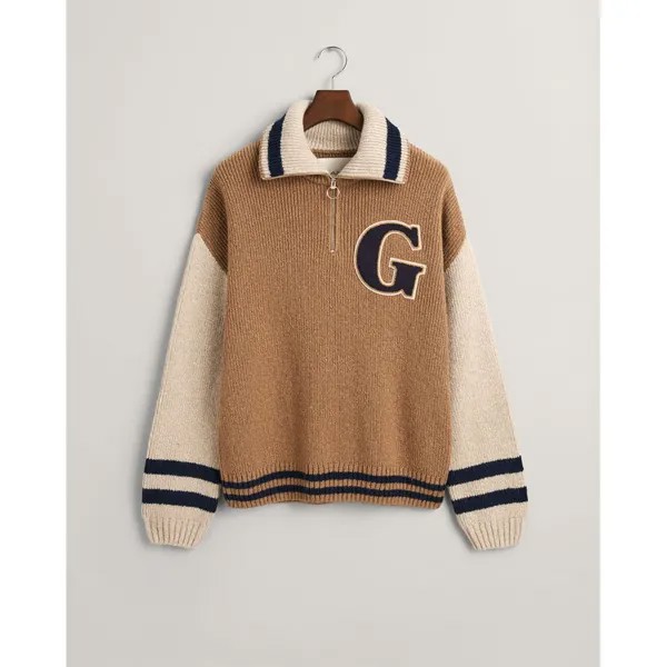 Свитер Gant Wool Nepps Letterman Half Zip, бежевый