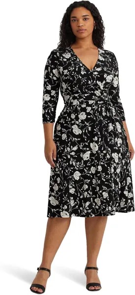 Платье LAUREN Ralph Lauren Plus-Size Floral Surplice Jersey Dress, цвет Black/Cream
