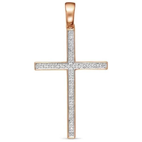 Крестик Vesna jewelry, красное золото, 585 проба, родирование, бриллиант