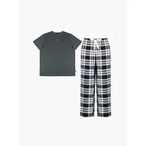 Пижама Indefini, брюки, футболка, карманы, размер L, серый, белый