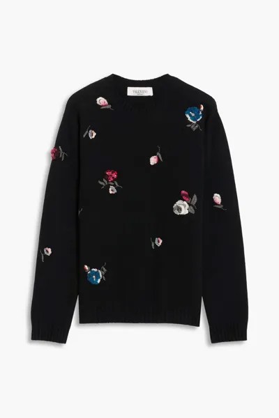 Свитер из смеси шерсти и кашемира с цветочной аппликацией Valentino Garavani, черный