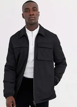 Черная стеганая куртка с отделкой в стиле милитари ASOS DESIGN Tall-Черный