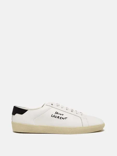 Кожаные кроссовки court classic sl/06 с вышивкой Saint Laurent, белый