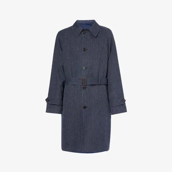 Однобортное пальто из льна и смесовой шерсти с поясом Polo Ralph Lauren, синий