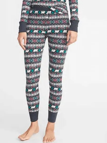 NWT Old Navy Fair Isle Bear Tree Термовафельные пижамы Брюки Леггинсы для сна M