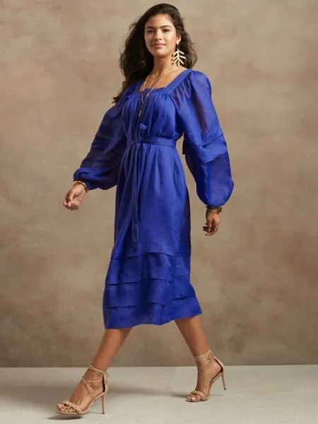 BANANA REPUBLIC Платье миди Ramie M, средний размер | Напряжение Синий #836662 НОВИНКА