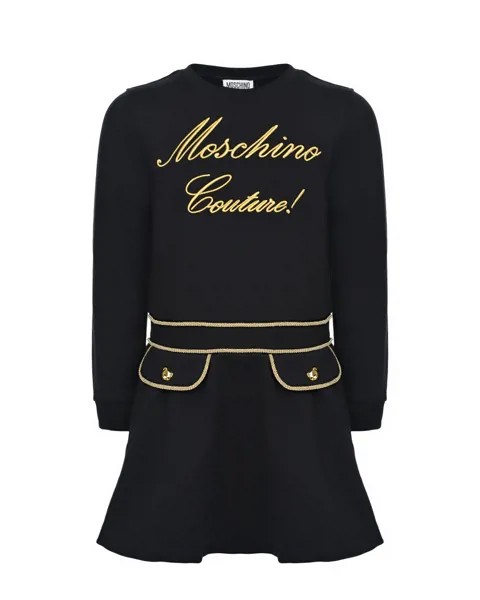 Черное платье с золотым лого Moschino детское