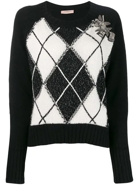 TWINSET boxy jumper with diamond inlays