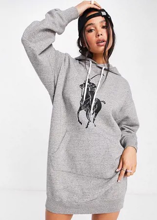 Эксклюзивное серое платье-худи с логотипом пони Polo Ralph Lauren x ASOS-Серый