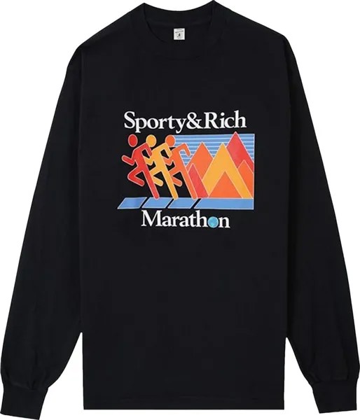 Футболка Sporty & Rich Marathon Long-Sleeve T-Shirt 'Black', черный