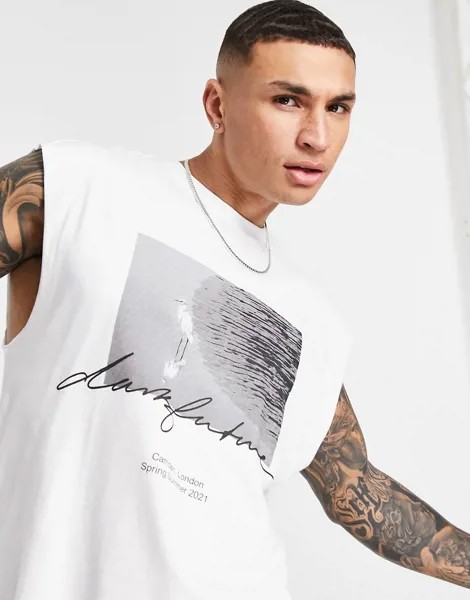 Белая майка в стиле oversized с графическим принтом и логотипами ASOS Dark Future-Белый