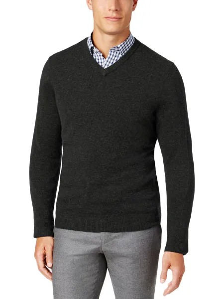 Мужской кашемировый пуловер, свитер с v-образным вырезом Club Room, цвет Dark Charcoal Heather
