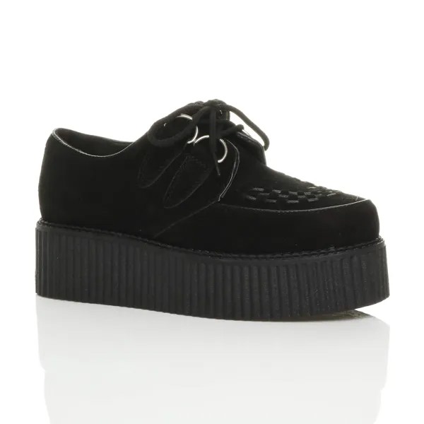 Туфли на средней танкетке на платформе Creepers из искусственной замши на шнуровке AJVANI, черный