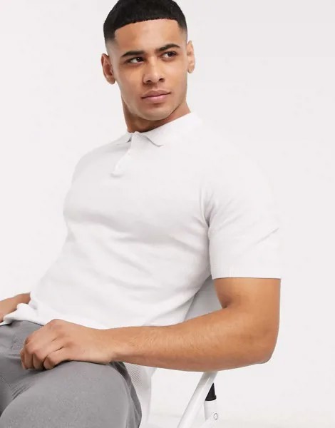 Белая обтягивающая трикотажная футболка-поло ASOS DESIGN-Белый