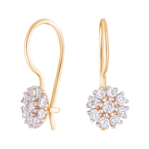 Серьги Ювелир Карат, красное золото, 585 проба, фианит, , золотистый
