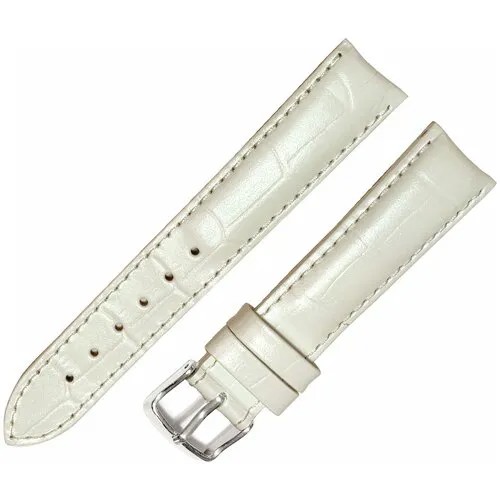 Ремешок 1808-01-1-0 Kroko Белый кожаный ремень 18 мм для часов наручных из кожи натуральной женский матовый крокодил
