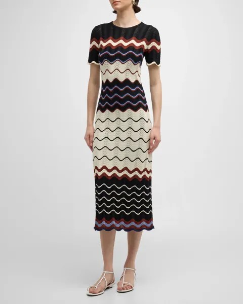 Трикотажное платье миди в полоску Leighton Pointelle Tanya Taylor, цвет Blackcream Multi