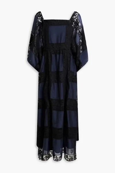 Платье миди из смеси хлопка и шелка с кружевом и мусселином Tory Burch, черный