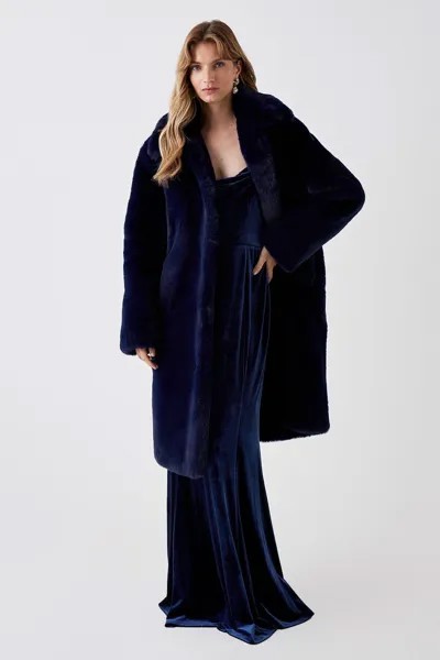 Длинное пальто с воротником из искусственного меха Coast, темно-синий