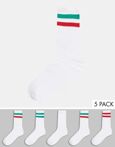 Белые носки с зелеными полосками Brave Soul-Белый