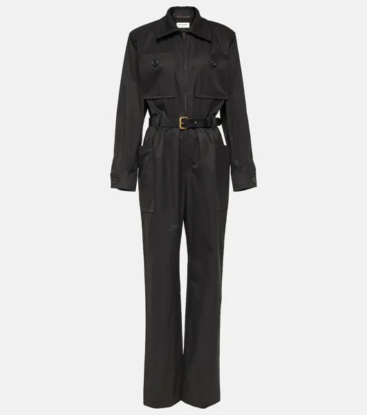 Комбинезон из хлопкового твила Saint Laurent, черный