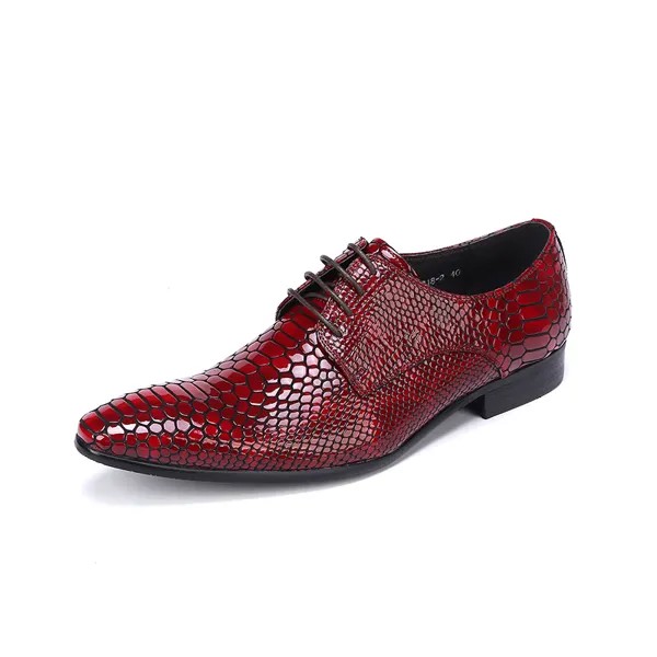 Туфли мужские классические со змеиным принтом, натуральная кожа, на шнуровке, строгие, деловые костюмы для офиса и вечеринок, красные черные