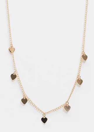 Золотистое ожерелье с подвесками в форме сердечек ASOS DESIGN Curve-Золотистый