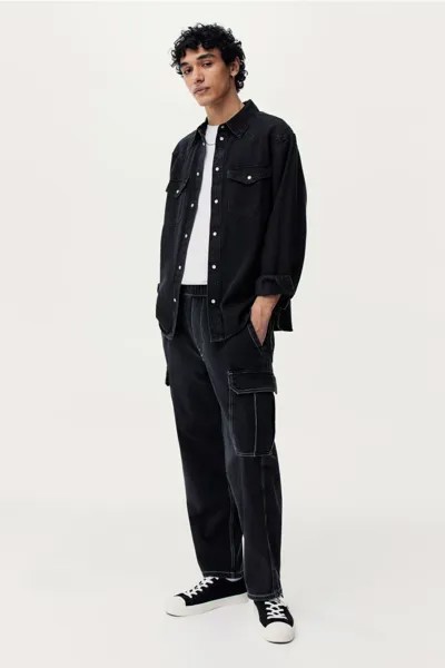 Спортивные брюки-карго из джинсовой ткани свободного кроя H&M, черный