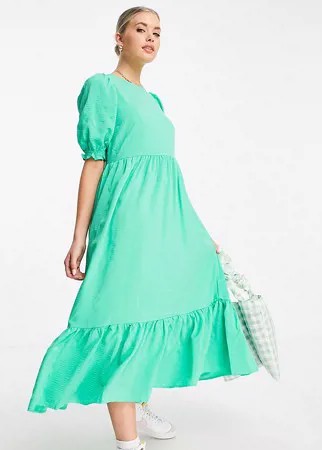 Светло-зеленое фактурное ярусное платье миди New Look Tall-Зеленый цвет