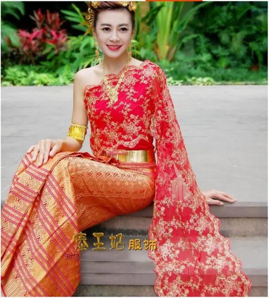 Таиландские женские красные свадебные платья, традиционные тайские летние праздничные сценические вьетнамки