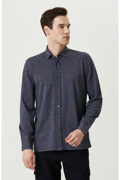Вязаная рубашка цвета индиго с классическим воротником Network, темно-синий