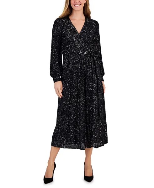 Женское платье миди с вырезом и пайетками Anne Klein, черный